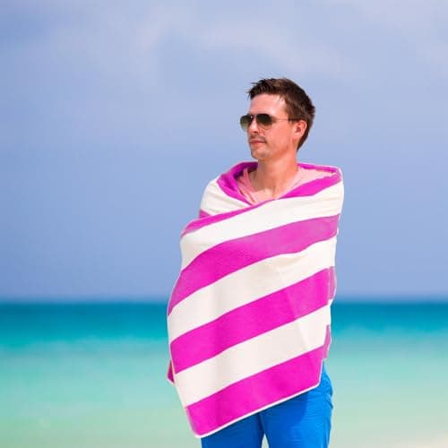 GEEZY Microfibre Beach Towel, Pink Striped - Quick Drying, Lightweight, Sand-Free, Large & Durable, Summer Design - Beach Essentials for Travel, Holiday, Swimming, Sauna, Adults & Kids, 70x140cm — view 5