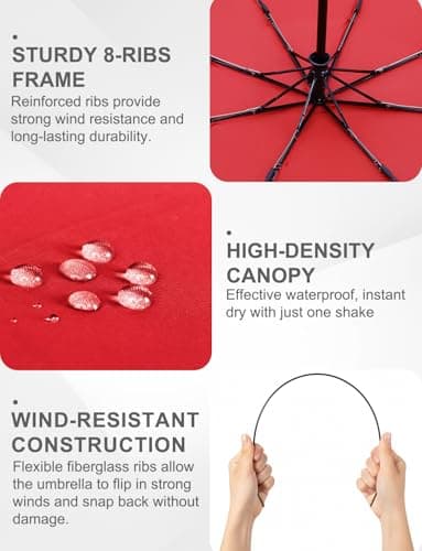 SoulRain Compact Windproof Travel Umbrella - Small, Mini Folding Parasol Kring Buckle. for Backpacks and Cars, Offering Sun & UV Protection(Red) — view 3