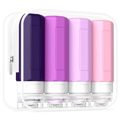 Redfly 4 Pack Silicone Travel Bottles for Toiletries, Purple, 100ml