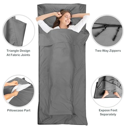 WILLNORN Sleeping Bag Liner, Ultralight 280g Silky Satin Adult Sleep Sack & Self Tan Sleep Sack with Two-Way-Zipper, Single Camping Sheet & Travel Sheets for Hotel — view 4