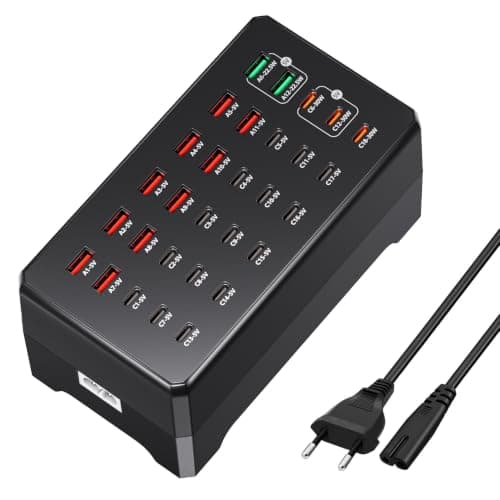 150W Multi Charger, USB Charging Station with 30 Ports - 12 USB-A & 18 USB-C, Universal Charging Adapter Compatible with Smartphones, Tablets and Smartwatches, Ideal for Office, Home