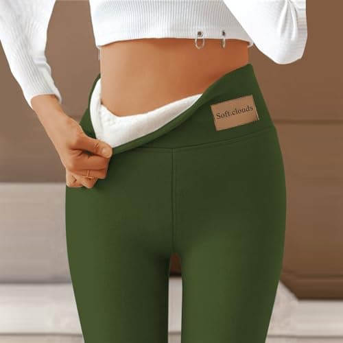 YCBMINGCAN Thermal Leggings Women's Winter Lined Warm Winter Leggings Fleece Trousers High Waist Leggings Opaque Winter Trousers Thermal Sports Trousers for Outdoor, Leisure, Sports, Green, M — view 5