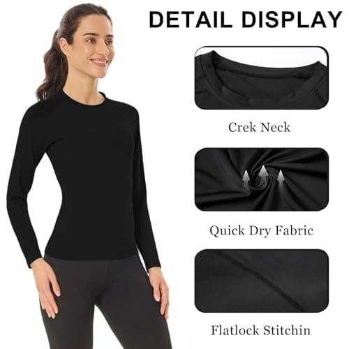 HYCOPROT 4 Pack Women's Thermal Compression Shirts Long Sleeve Fleece Lined Athletic Tops Winter Baselayer Workout Underwear Shirt Warm Wicking Crew Neck Basic Tee Gym Clothing Yoga Running Hiking — view 5