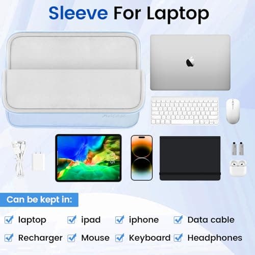 Aucase 13 13.3 14 inch Laptop Sleeve Leather Case, Water Resistant Puffy Protective Bag for Macbook Pro 14 Macbook Air 13 inch/HP/LENOVO/ACER/ASUS/DELL Chromebook Matebook 14 — view 4
