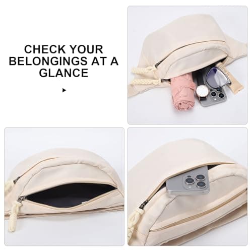 Bumbags for Ladies, Fanny Pack for Women Men with Adjustable Belt, 2-Zipper Pockets, Large Capacity, Lightweight Waist Bag Suitable for Daily Use，A-White — view 5