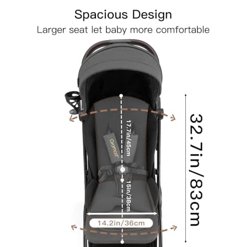 Gromast Gravity Folding Baby Stroller - Portable Travel Toddler Stroller w/Adjustable Backrest, Canopy & Cup Holder, Lightweight and UV Protected, One-Hand Automatic Folding - Dark Gray — view 5