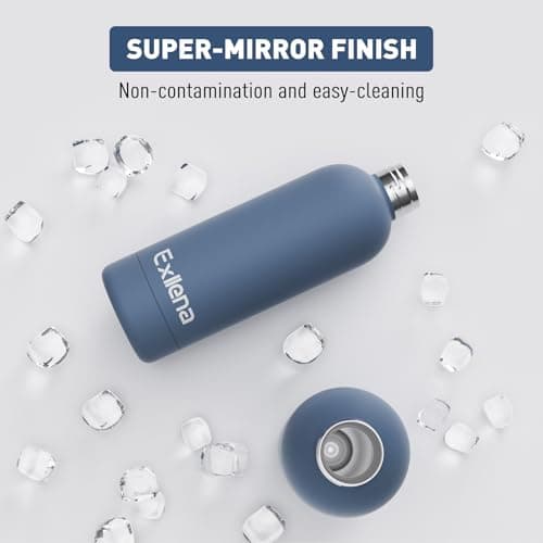Exllena 350ml Small Water Bottle 350m for Handbag, Small Drinks Bottle with Handle Lid and Carabiner, Double Wall Vacuum Keeps Drinks Cold 24 Hrs/Hot 12 Hrs BPA Free (WhaleBlue) — view 5