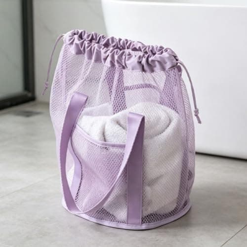 Foldable Mesh Beach Bag Large Waterproof Organizer Quick-Drying Toiletry Storage Pouch Breathable for Swimwear Towels Travel Gym Car 48x39x32cm(B Lavender Purple) — view 5