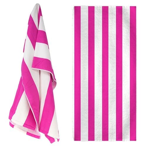 GEEZY Microfibre Beach Towel, Pink Striped - Quick Drying, Lightweight, Sand-Free, Large & Durable, Summer Design - Beach Essentials for Travel, Holiday, Swimming, Sauna, Adults & Kids, 70x140cm