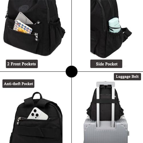 Ecohaso Women's Fashion Backpacks, Small Backpacks for Women Mini Nylon Waterproof Anti Theft Rucksack Women Travel Handbag (Black) — view 2