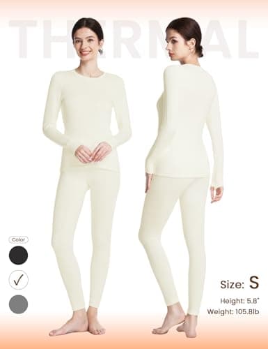 gagli Womens Thermal Underwear, Long Sleeve Top and Leggings Cream White — view 2