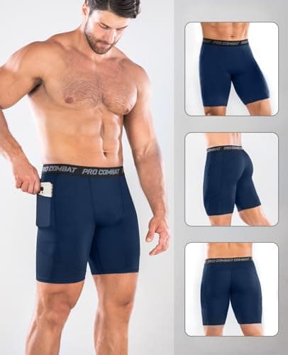 Niksa Compression Shorts Men Gym Running Sports Anti Chafing Underwear Base Layer Shorts Sports Undershorts Quick-Drying Fabric Men’s Workout Shorts, Navy Blue, M — view 2