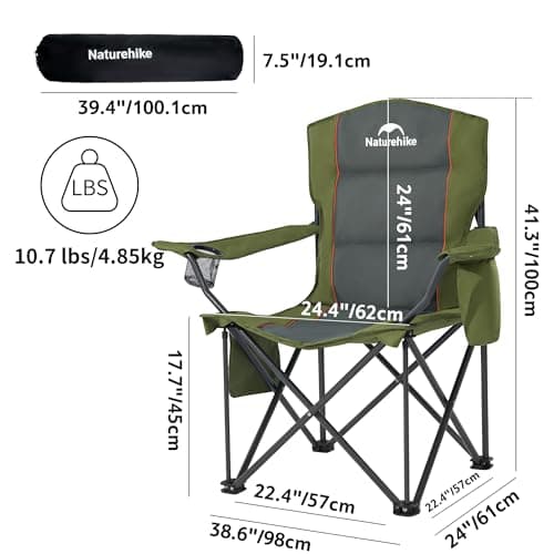 Naturehike 2 Pack ComfortMax Camping Chairs with Padded Seat, Cup Holder and Side Pocket, Portable Folding Chairs Supports 120kg/265lbs(Green) — view 3
