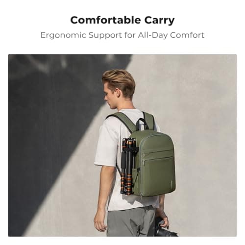 K&F CONCEPT Camera Backpacks for Photographers Travel Bag for Tripod Camera Lence Accessory with Laptop Compartment and Rain Cover (Green-pu) — view 5