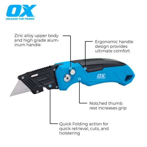 OX TOOLS P224301 Pro Heavy Duty Fixed Blade Folding Knife, Blue / Black — view 2