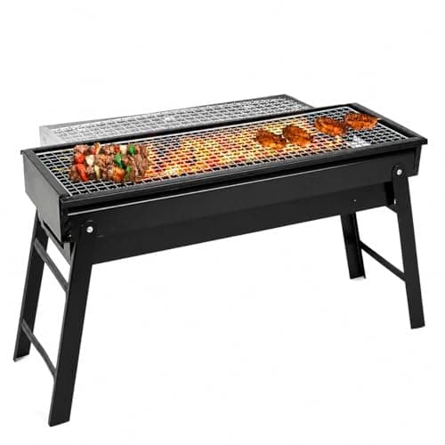 HOMIVION® Portable Folding Charcoal BBQ Grill, Comapct Outdoor Barbecue, Iron Grill with Foldable Legs, Lightweight Camping BBQ for Garden, Picnic & Travel (60 x 22.5 x 32 cm)
