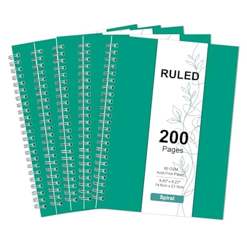 RICHER HOUSE 5 Pack A5 Line Notebook, 200 Pages Spiral Notebook