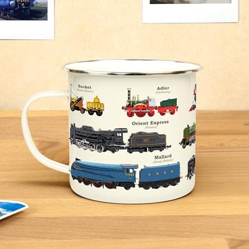 Gift Republic Train Enamel Mug, Outdoor Camping Mug, 500 ml Metal Coffee Cup Men's Gift, Trains — view 3