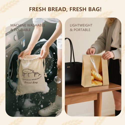 20 Pack Sourdough Bread Bags with Window for Homemade Bread Storage | Kraft Paper Bakery Bags for Cookies, Snacks & Gifts | Includes 30 Sealing Stickers & 2 Pcs Linen Cotton Bag — view 5
