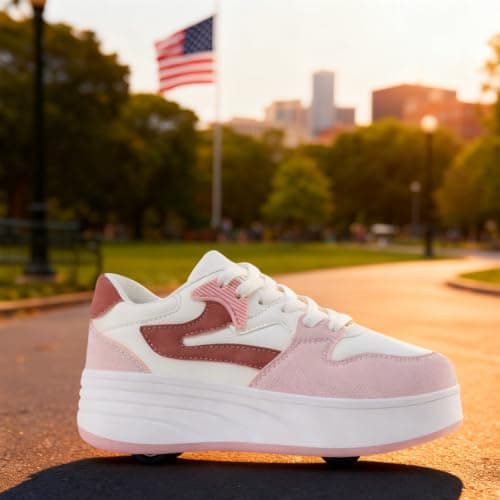 Roller Skate Shoes for Women Girls Sneakers with Detachable Wheels Sport Shoe Suitable for Halloween Christmas Birthday Party Gifts Pink — view 2