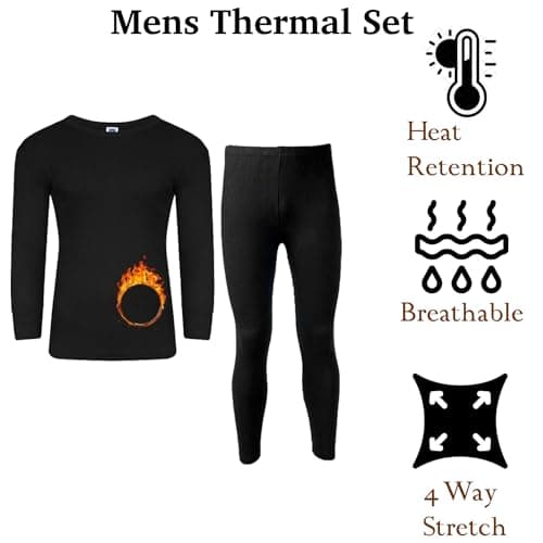 VEARZ® Men Thermals Underwear Long Johns Trouser Winter Baselayer Bottoms Warm Vest T-Shirt Top Full Set Body Warmer For Mens Plus Size S-2XL Black-Long Sleeve-M — view 2