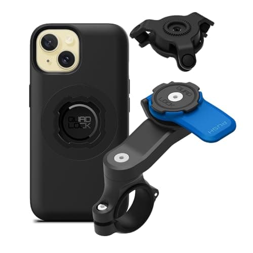 Quad Lock Motorcycle Handlebar Phone Mount Kit with Vibration Dampener and iPhone 15 MAG Case