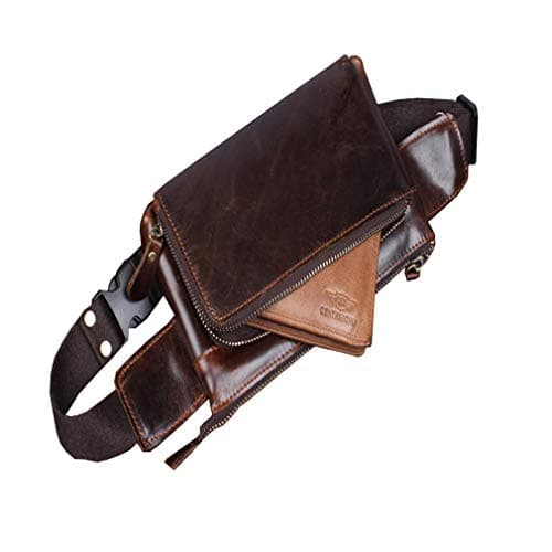Xieben Vintage Leather Fanny Waist Bag for Men Women Travel Hiking Running Hip Slim Bum Belt Pack Purse Wallet Cell Phone Shoulder Pouch Coffee — view 6
