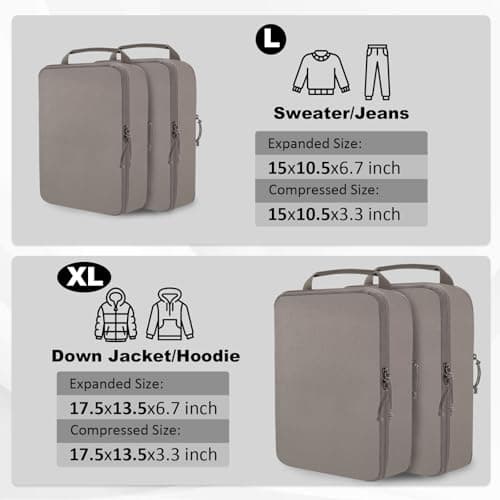 Compression Packing Cubes for Travel Suitcase Organizer Bags, Khaki, XL — view 2