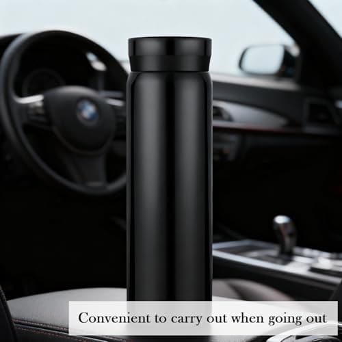 300ml Small Flask, Reusable Vacuum Insulated Stainless Steel Insulated Tumbler Water Bottle with Leakproof Lid for Hot & Cold Drinks, Portable Coffee Mug for Travel (Black) — view 4