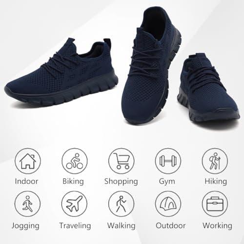 LANGFEUU Mens Trainers Breathable Lightweight Non-Slip Dark Blue UK Size 8 — view 6