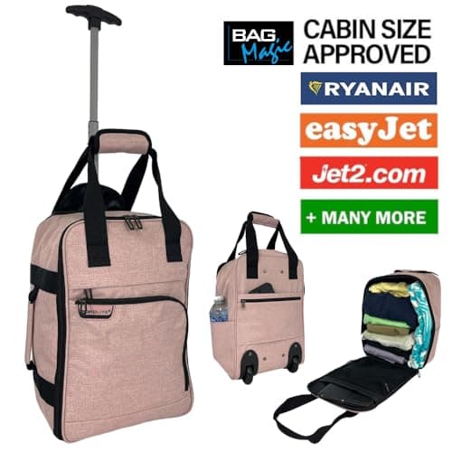 Bordlite RyanAir Approved Cabin Holdall on Wheels, Extendable Handle, Multi Pocket Twill Travel Bag - 40x25x20cm - Pink — view 2