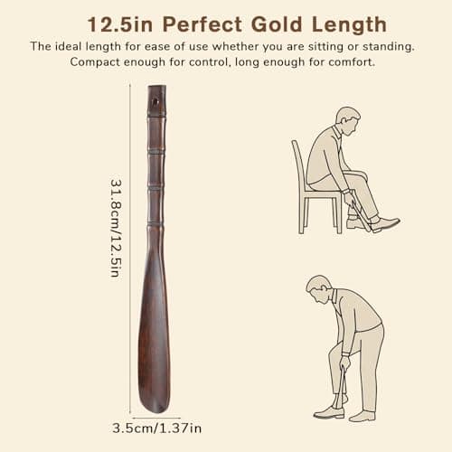 Xelsluthe Wooden Shoe Horn 12.52" Shoe Horn Long Handle Travel Shoes Horns Easy Wear Helper Durablility Boot Jack for Seniors Men Women — view 2