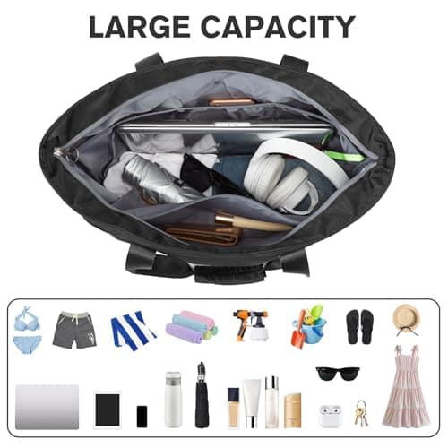 G4Free Beach Tote Bag Waterproof Sandproof Shoulder Bag Beach Bag Large Sports Bag Shopping Bag for Women, black, 21.6 x 5.5 x 15.9 Zentimeter — view 6