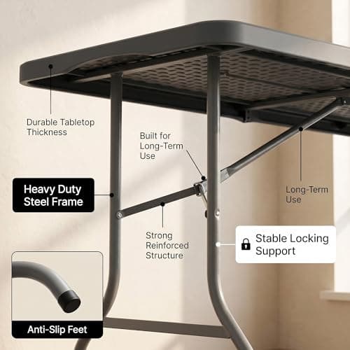 HomlyPro Heavy Duty 6FT Folding Table 180x75cm, Grey, Plastic Folding Desk Portable as Camping Table, Picnic, BBQ, Garden Outdoor and Indoor Utility Surface — view 4