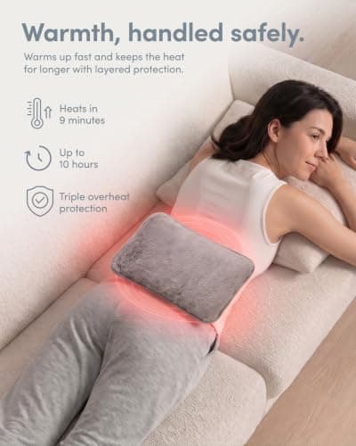 Keplin Rechargeable Electric Hot Water Bottle - Auto-Shut Off, Fast Heating Heat Pad, Back Pain Relief, Rechargeable Hand Warmers & Heating Pad, Small Hot Water Bottle, 1 Year Warranty, Grey — view 3