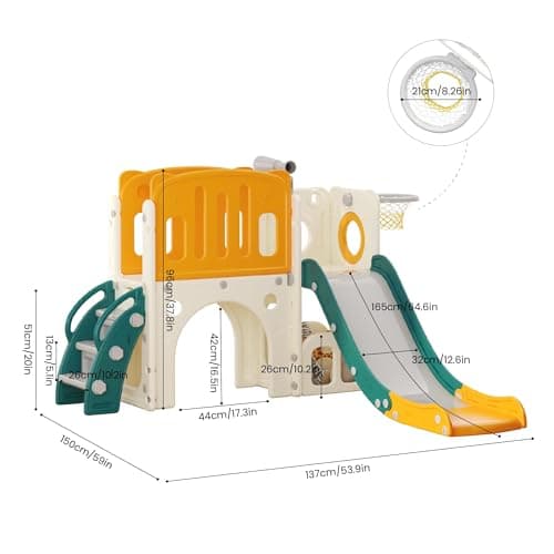 hoopyosms Toddler Slide with Climbing Ladder, Tunnel and Basketball Hoop, Indoor Outdoor Garden Slide Set for Kids, Children's Playground Toy, Montessori Play Equipment, Green — view 2