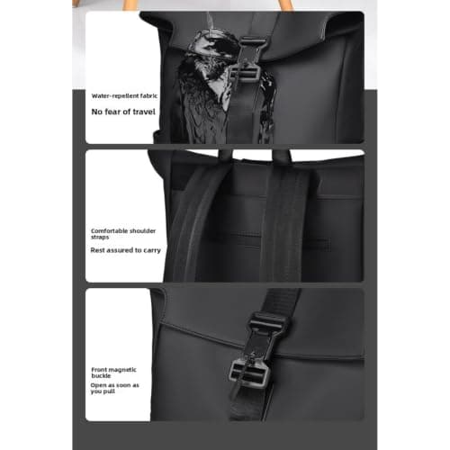 Gyios Backpack unisex Men’s Flip‑cover Magnetic Buckle Backpack, Multifunctional Large‑capacity Laptop Daypack For Casual Outdoor Travel-black — view 6