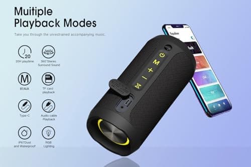 EDUPLINK Bluetooth Speaker, Portable Wireless Speakers, Waterproof IPX7 Speaker, TWS Pairing Stereo, Long Playtime for Home, Travel, Black — view 4