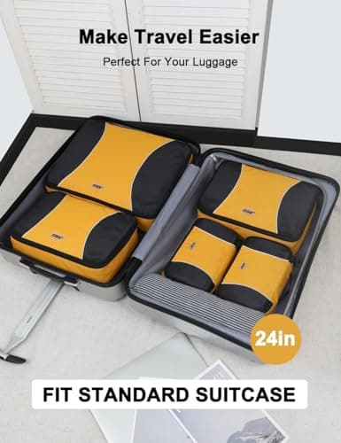 GOX Premium 5-Piece Packing Cubes Set for Travel, Lightweight Durable Luggage Organizer Bags with Double Zipper Mesh Top, 1 Large 2 Medium 2 Small, Nylon, Space-Saving Suitcase Storage (Yellow) — view 4