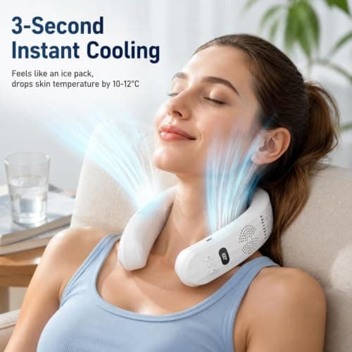 Hulazepyr Neck Fan, 6000mAh Hulazepyr 3-in-1 Neck Fan Cooling, Heating, and Airflow, 9 Speed 3s Quick Cool 360° Airflow, Ultra Quiet Hands-Free Cooler for Outdoor, Gardening, Commuting, Travel (#A) — view 5