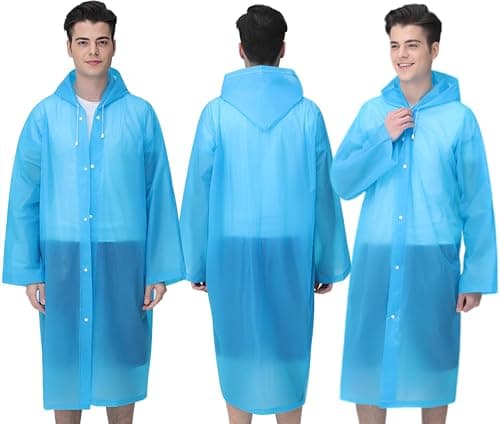 Cosowe Rain Ponchos for Adults Reusable, 2 Pcs Raincoats for Women Men with Hood, Blue — view 6