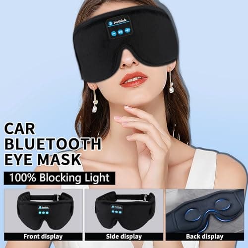 Joythink Sleep Headphones Sleep Mask Eye Mask 3D Deep Bluetooth for Sleeping Blackout Washable Music Eye Cover with Speaker Microphones Black — view 3