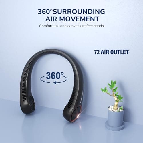 Morelax Neck Fan, Portable Neck Fan,Hands Free Bladeless Mini Fan with 360°Cooling Airflow, 3 Speeds Adjustable,Ultra Quiet Wearable, Suitable for Indoor Outdoor Travel Sports (Black) — view 2