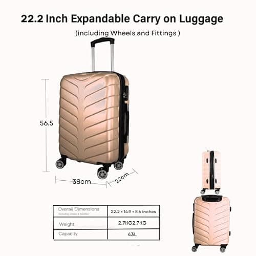 53X38X22CM Cabin Suitcase, Beige — view 2