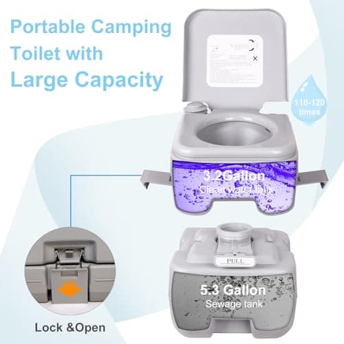 Dripex Portable Camping Toilet, 20L Travel Toilet with Flush & Removable Handle, Portable Commode for Camping Hiking Caravan RV Boat Home — view 2