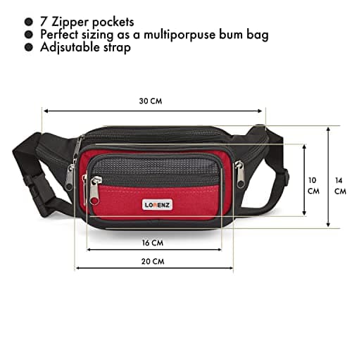 Woodland Leathers Unisex Waist Bag and Bumbag for Women and Men, Multipacket Polyester Bumbags for Ladies Waterproof Belt Bags and Money Bag for Festival, Dog Walking and Running(Red) — view 2