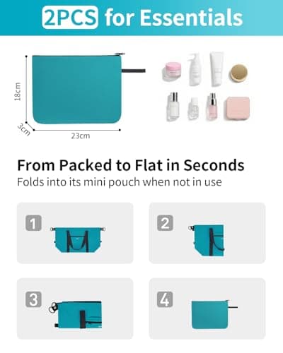 ECOHUB for Ryanair Cabin Bags 40x30x20, 2Pcs Foldable Underseat Holdall Carry On Bag, Anti-Tear Lightweight Travel Duffel Bag, Water-Resistant Overnight Weekend Bag for Women & Men, 24L-Bluegreen — view 6