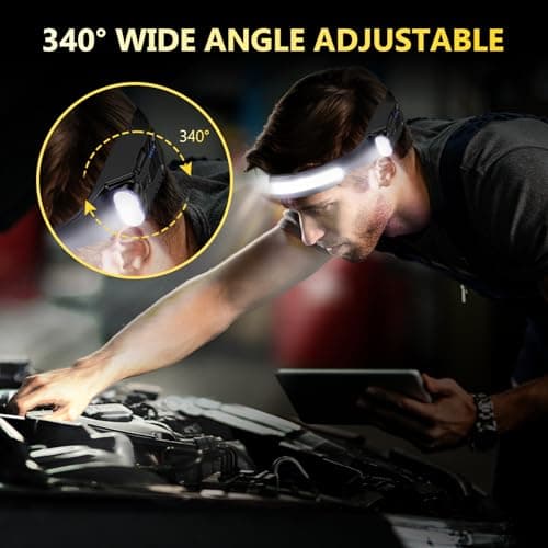 Diboniur Head Torch Rechargeable, Running Head Torch with 8 Lighting Modes, 340° Wide Angle Head Torches LED Super Bright Rechargeable with Motion Sensor,IPX4 Waterproof Lumilight Headlamp for Camping — view 5