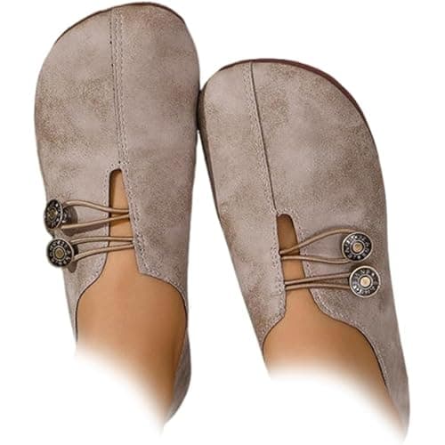New Soft Leather Ladies Flat Shoes,Orthopedic Loafers for Women,Comfortable Soft Flats Sandals Slip-On Shoes (Light Brown,4)