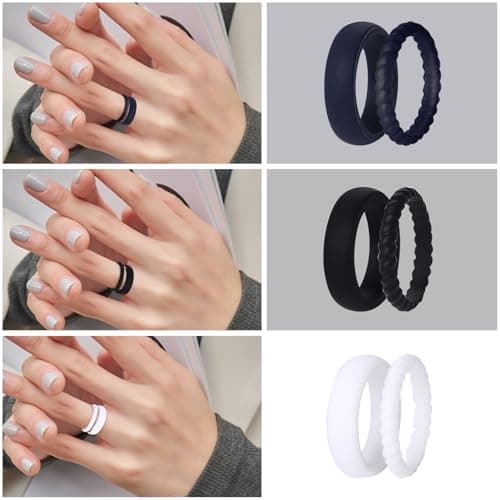 Oidea Women's Silicone Rings Set: Thin and Stackable Rubber Wedding Engagement Ring Bands Valentine's Day Gift Jewelry Gifts for Women Ladies Pack A Size 9 — view 3